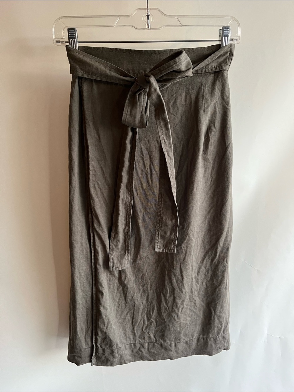 Everlane Linen Wrap Pencil Skirt Women’s Sz 00 Green Military EUC